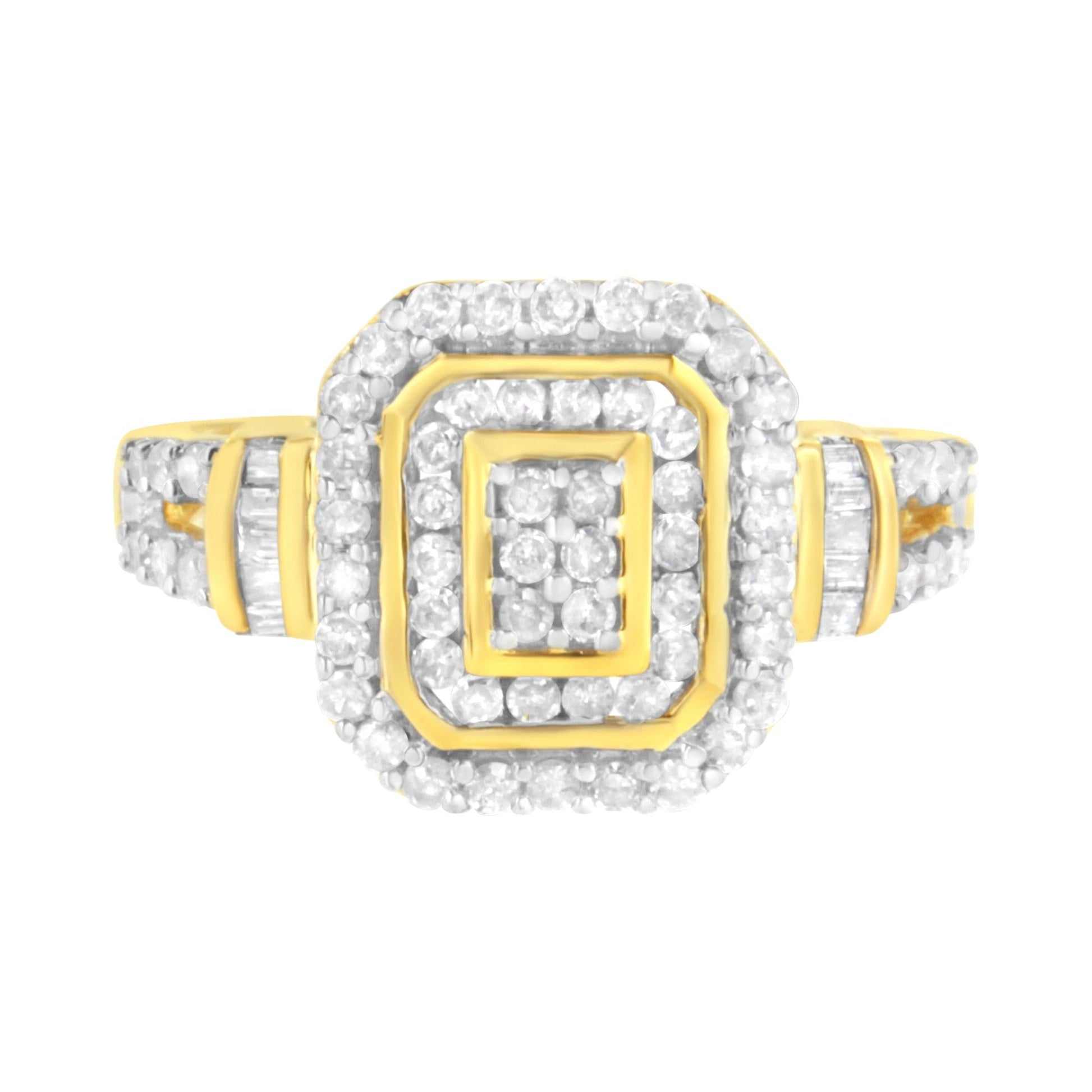 10K Yellow Gold Plated .925 Sterling Silver 3/4 Cttw Diamond Cluster Ring (I-J color, I1-I2 Clarity)-2