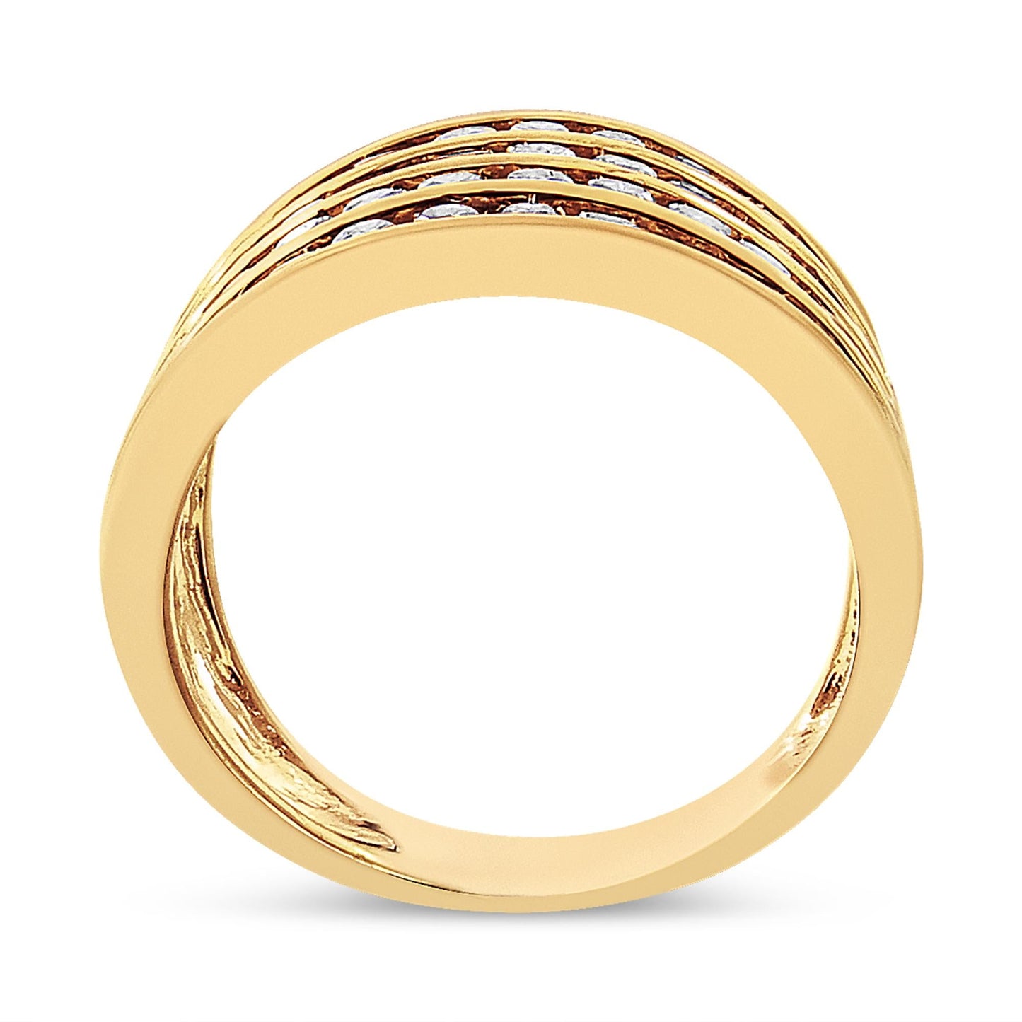 10K Yellow Gold Plated .925 Sterling Silver 1 1/2 Cttw Diamond 4 Row Channel Band Ring (Champagne Color, I2-I3 Clarity)-2