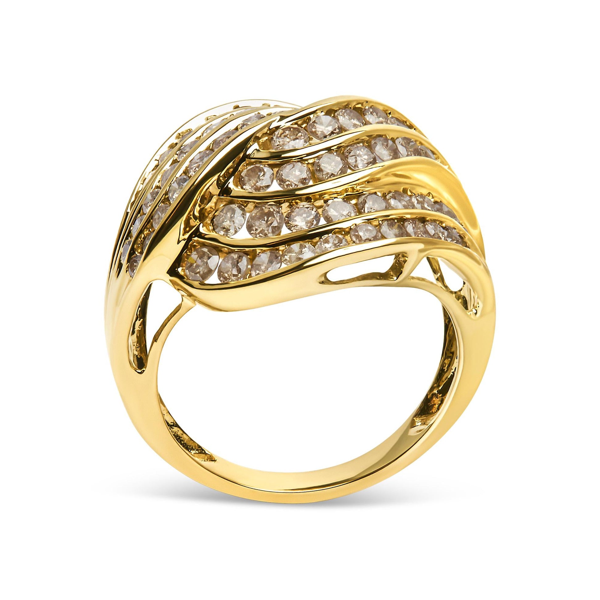 10K Yellow Gold 2.0 Cttw Channel Set Diamond Cocktail Swirl Band Ring (K-L Color, I1-I2 Clarity)-2