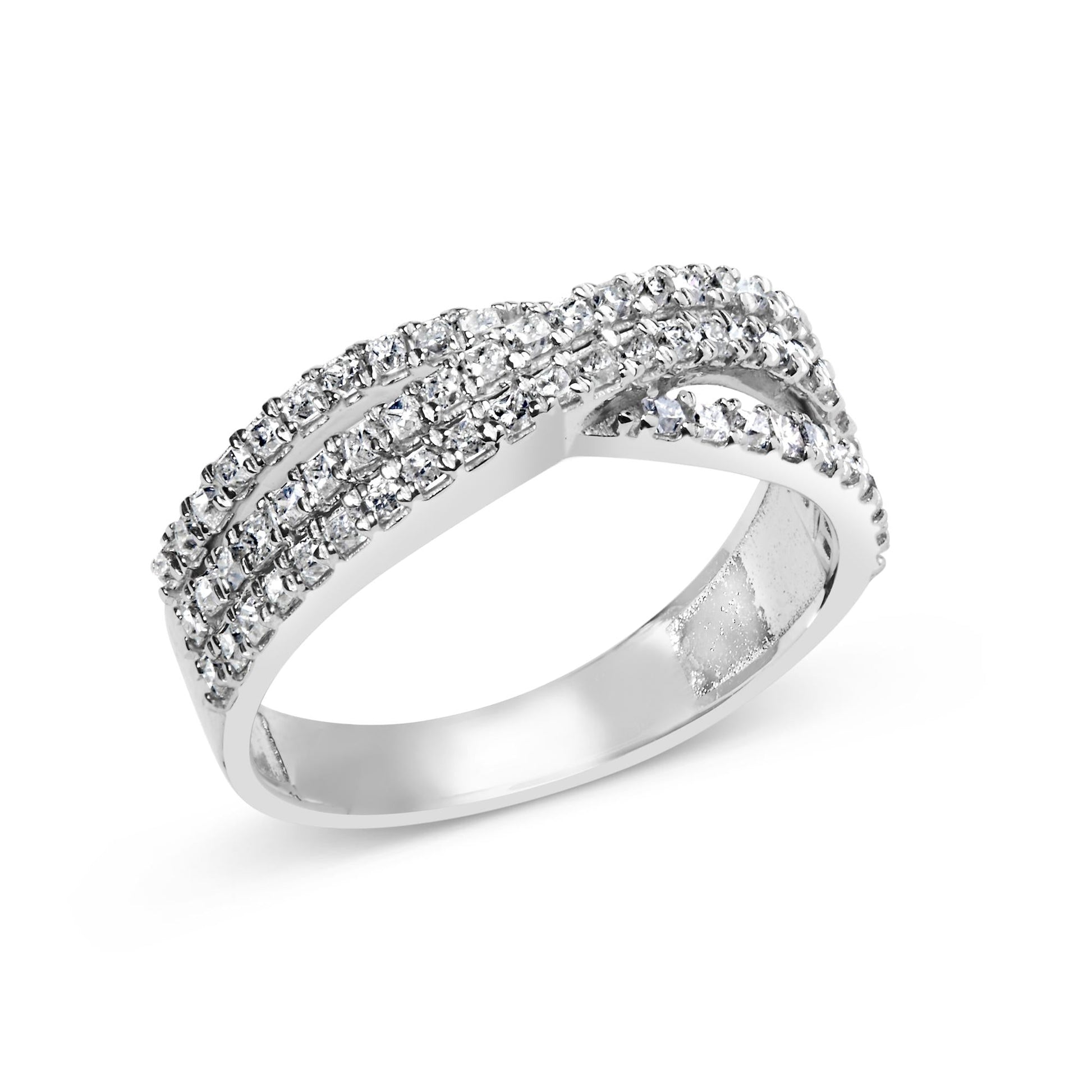 10K White Gold 3/4 Cttw Princess Natural Diamond Split Shank and Weave Band Ring (H-I Color, SI1-SI2 Clarity)-2