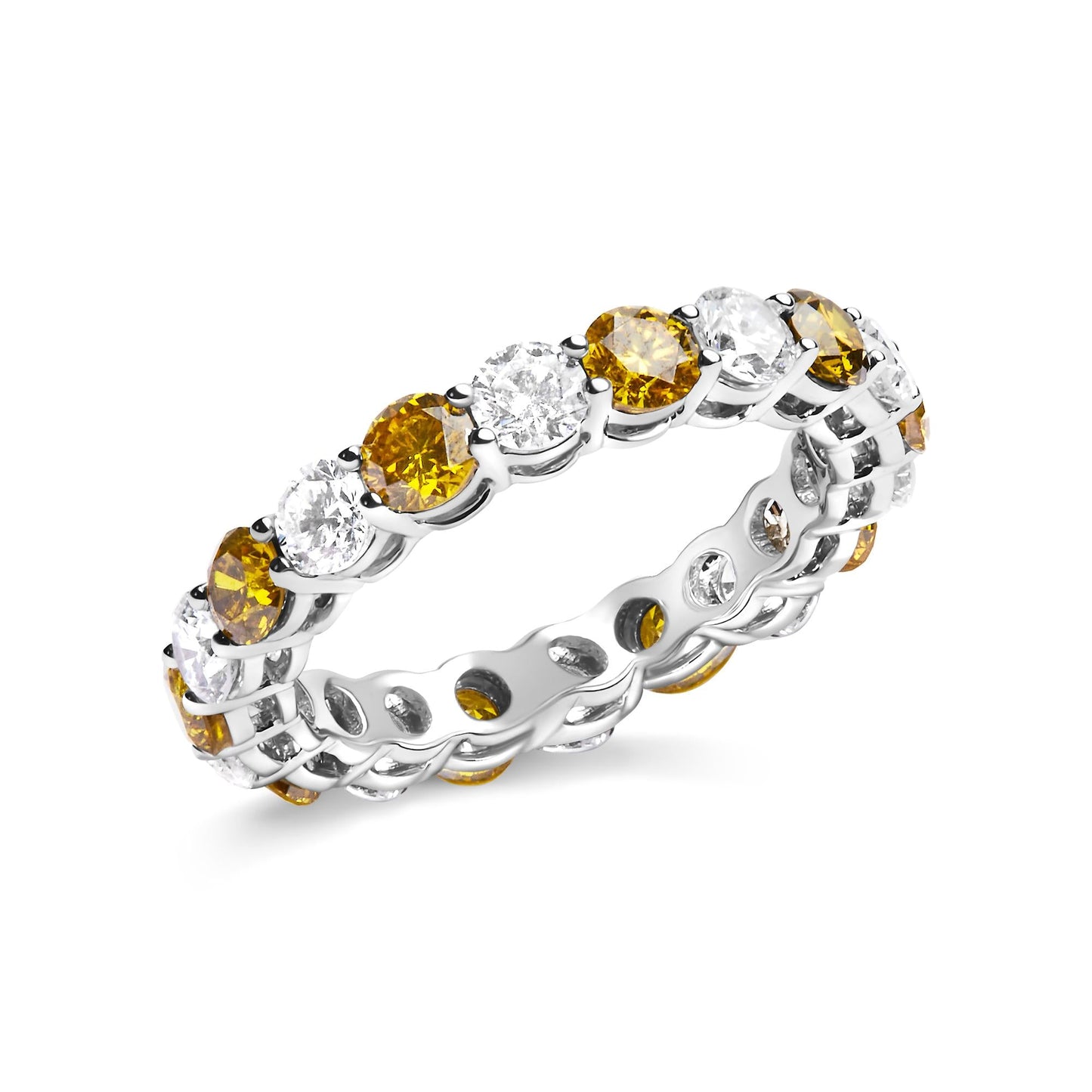 14K White Gold 3.00 Cttw Alternating White and Yellow Lab-Grown Diamond Eternity Band Ring (F-G Color, VS1-VS2 Clarity)-2