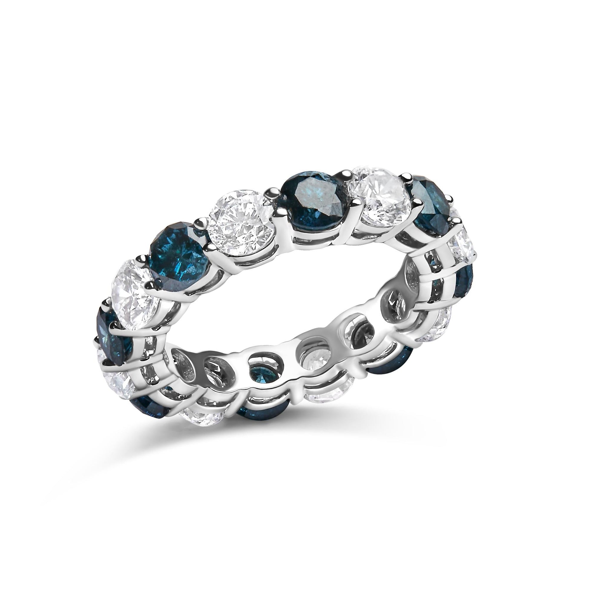 14K White Gold 6 1/4 Cttw Alternating Lab-Grown White and Natural Treated Blue Diamond Eternity Band Ring (F-G Color, VS1-VS2 Clarity)  - Ring Size 7.5-2