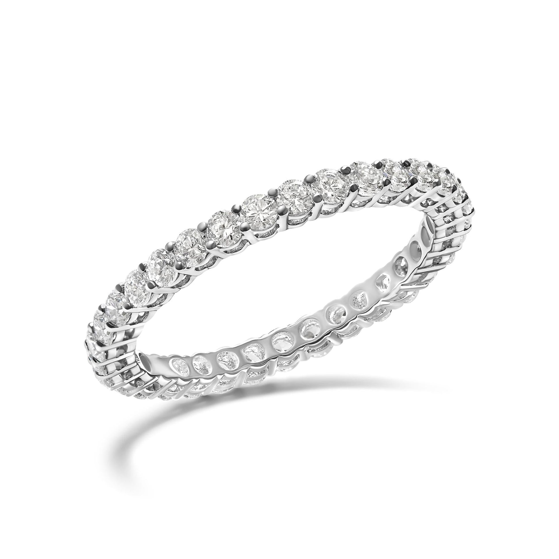 14K White Gold 1.00 Cttw Lab-Grown Diamond Shared Prong Set Eternity Band Ring (F-G Color, VS1-VS2)-2