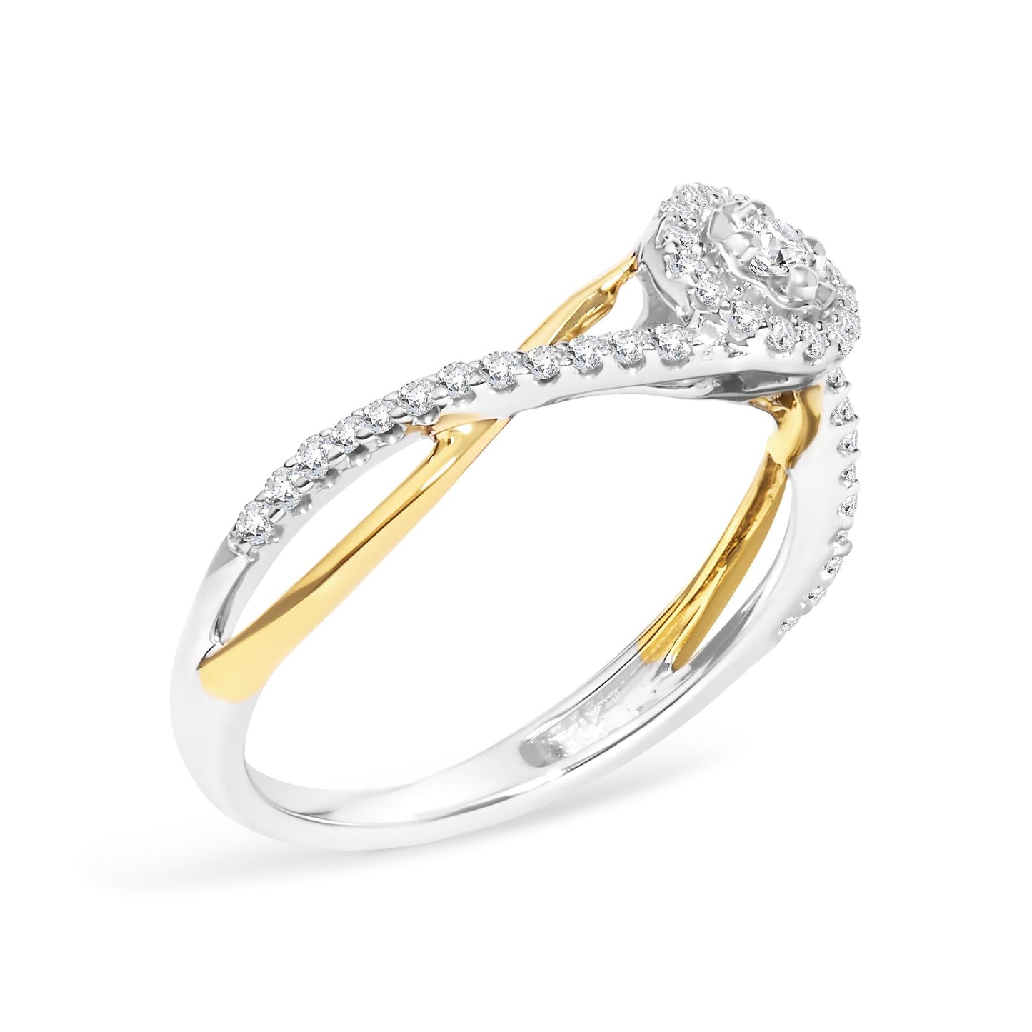 14K Yellow Gold Plated .925 Sterling Silver 1/4 Cttw Diamond Bypass and Halo Promise Ring (I-J Color, I3 Clarity)-2