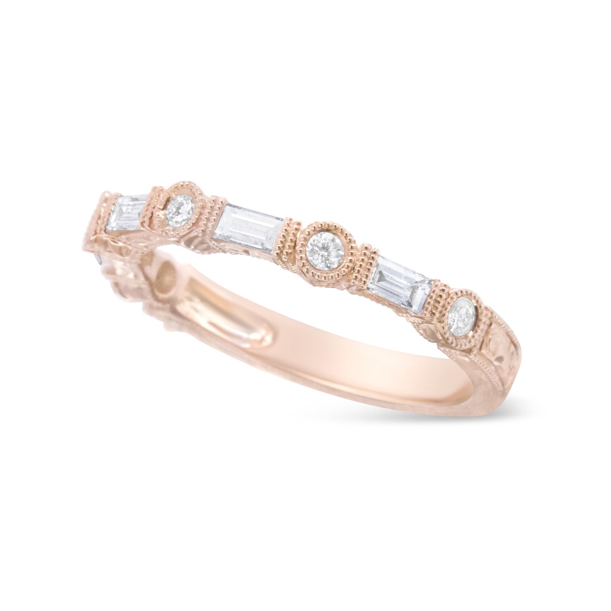 14K Rose Gold 3/8 Cttw Baguette and Round Diamond Bridal Band - (H-I Color, VS1-VS2 Clarity)-2