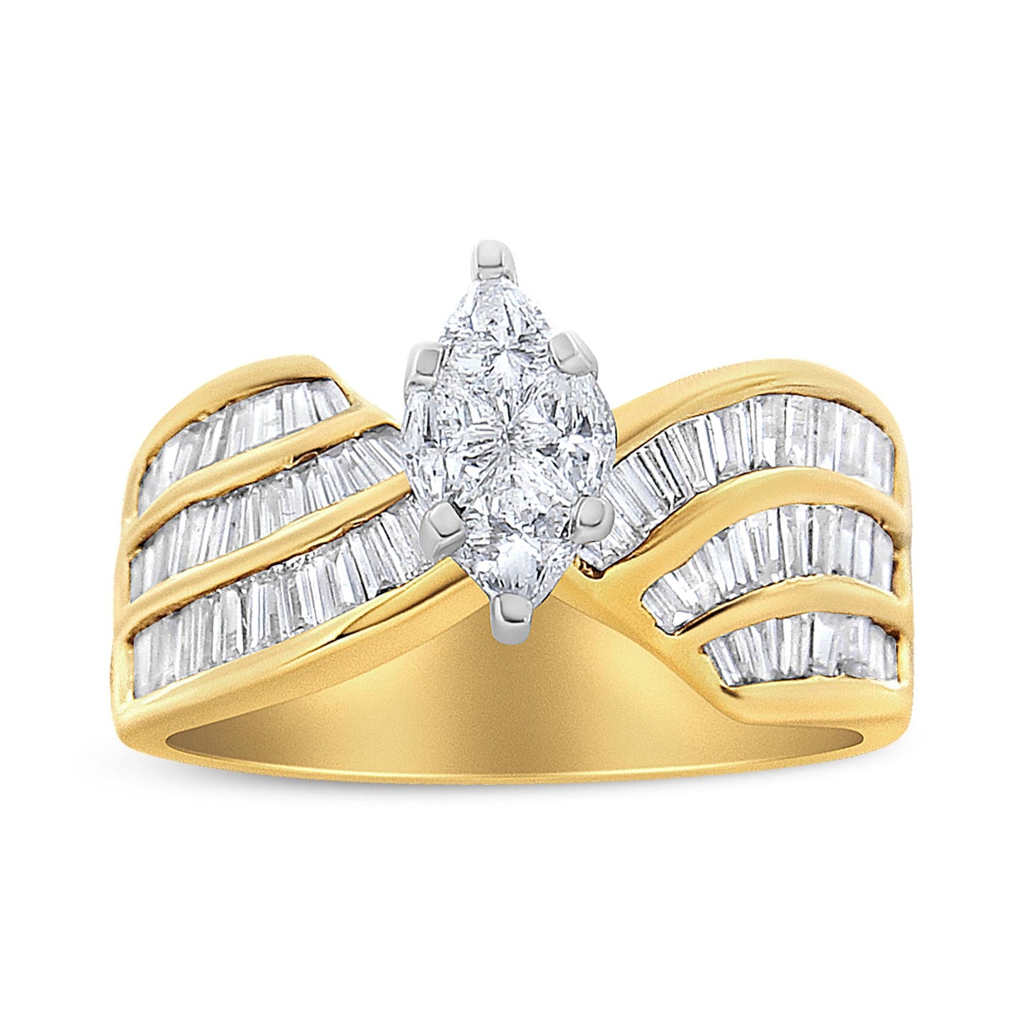 14K White and Yellow Gold 1 1/4 Cttw Pie and Baguette-Cut Diamond Marquise Shape Engagement Bypass Ring (H-I Color, VS1-VS2 Clarity)-2