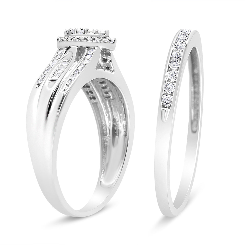 .925 Sterling Silver 1/2 Cttw Round and Baguette-Cut Diamond Engagement Bridal Set (I-J Color, I1-I2 Clarity)-2