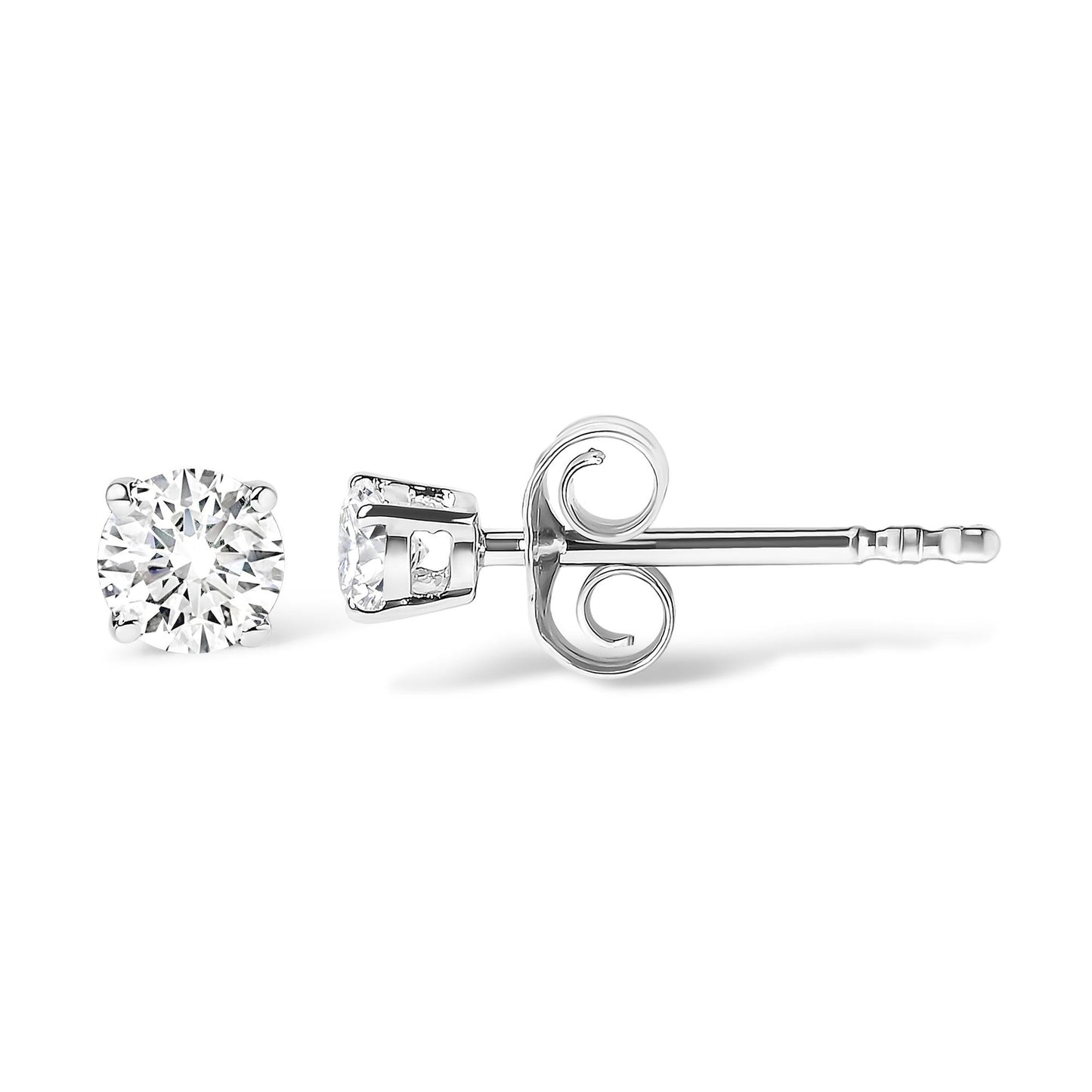 10K White Gold 1/3 Cttw Round Brilliant-Cut Near Colorless Near Colorless Diamond Classic 4-Prong Stud Earrings (I-J Color, SI1-SI2 Clarity)