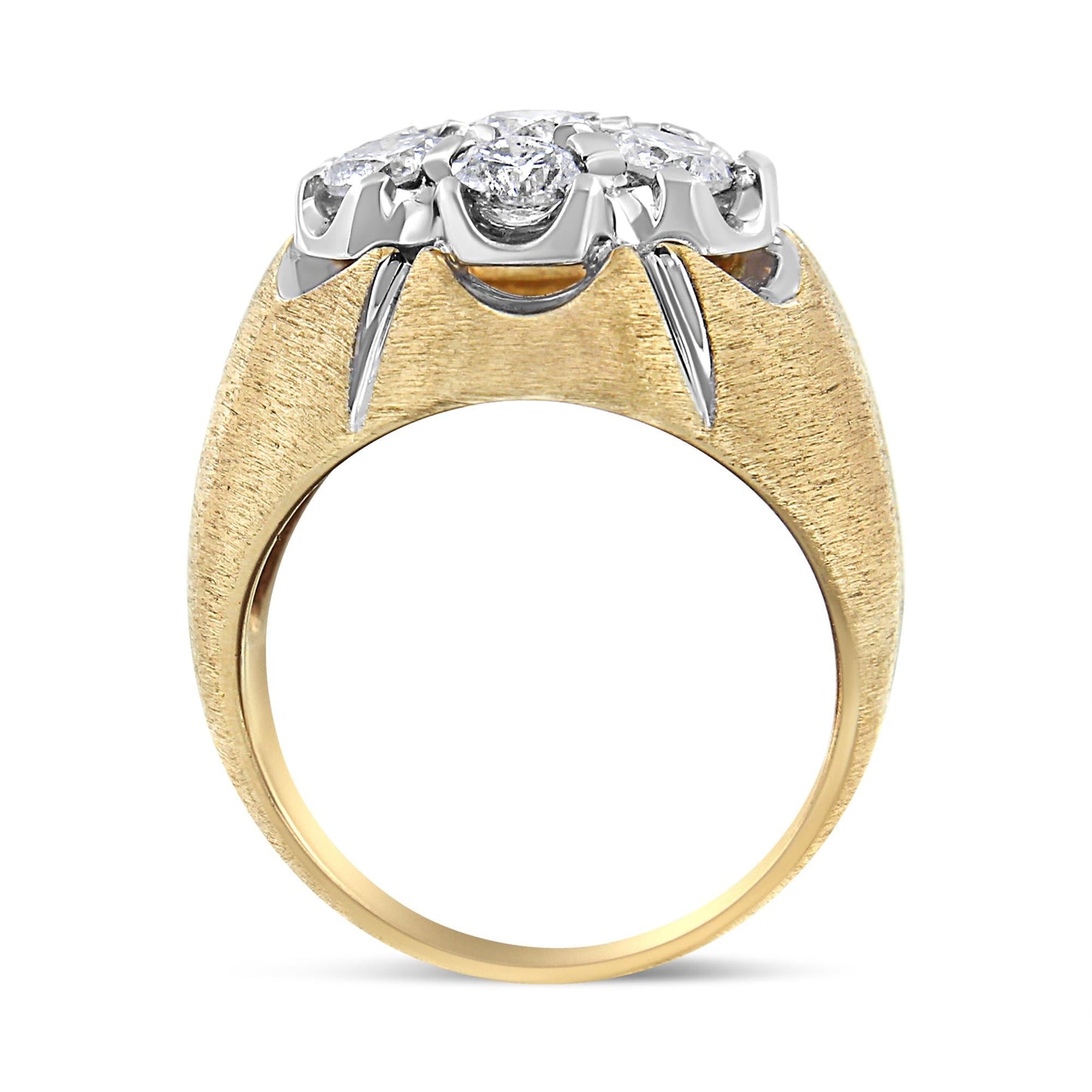 Men's 14K Yellow and White Gold 3.00 Cttw Diamond Cluster Dome Ring with Matte Finish (H-1 Color, I1-I2 Clarity)