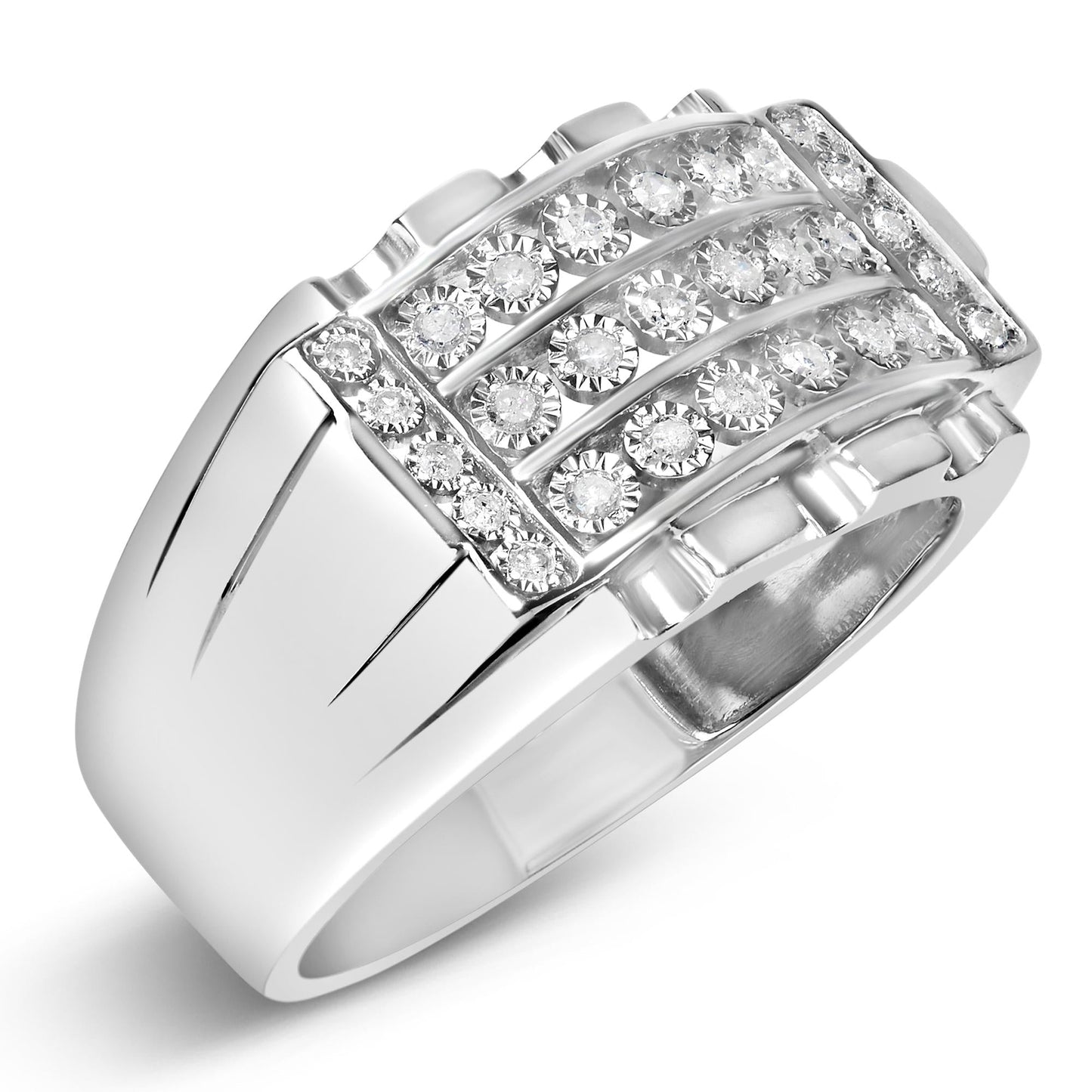 .925 Sterling Silver 1/4 Cttw Diamond Three Row Channel Band Ring (I-J Color, I3 Clarity) - Size 10