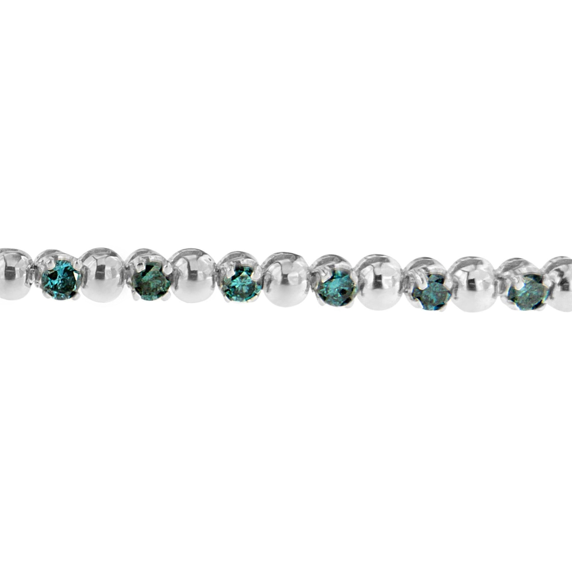 14K White Gold Round-Cut Blue Diamonds Bracelet (3.00 cttw, Blue Color, Clarity)-2