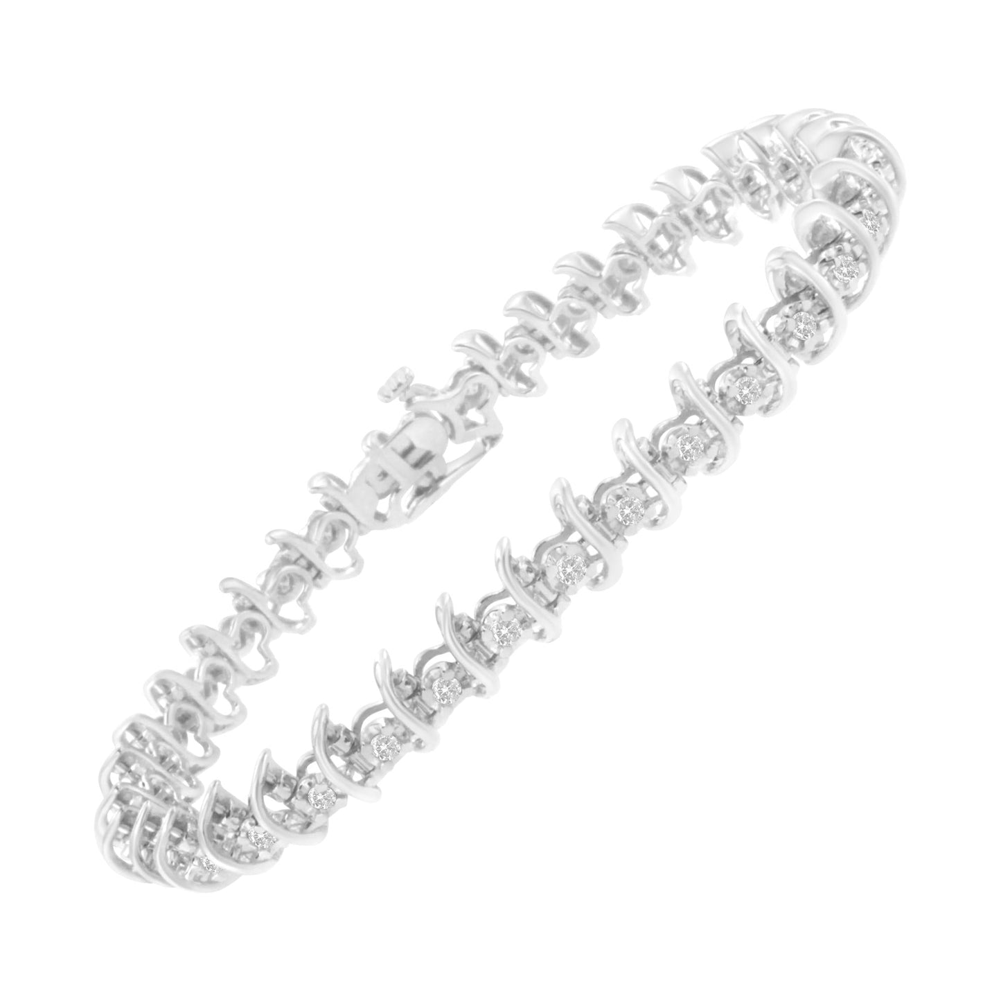 .925 Sterling Silver 1 cttw Prong-Set Diamond Link Bracelet (I-J, I1-I2) - 7.25"-2