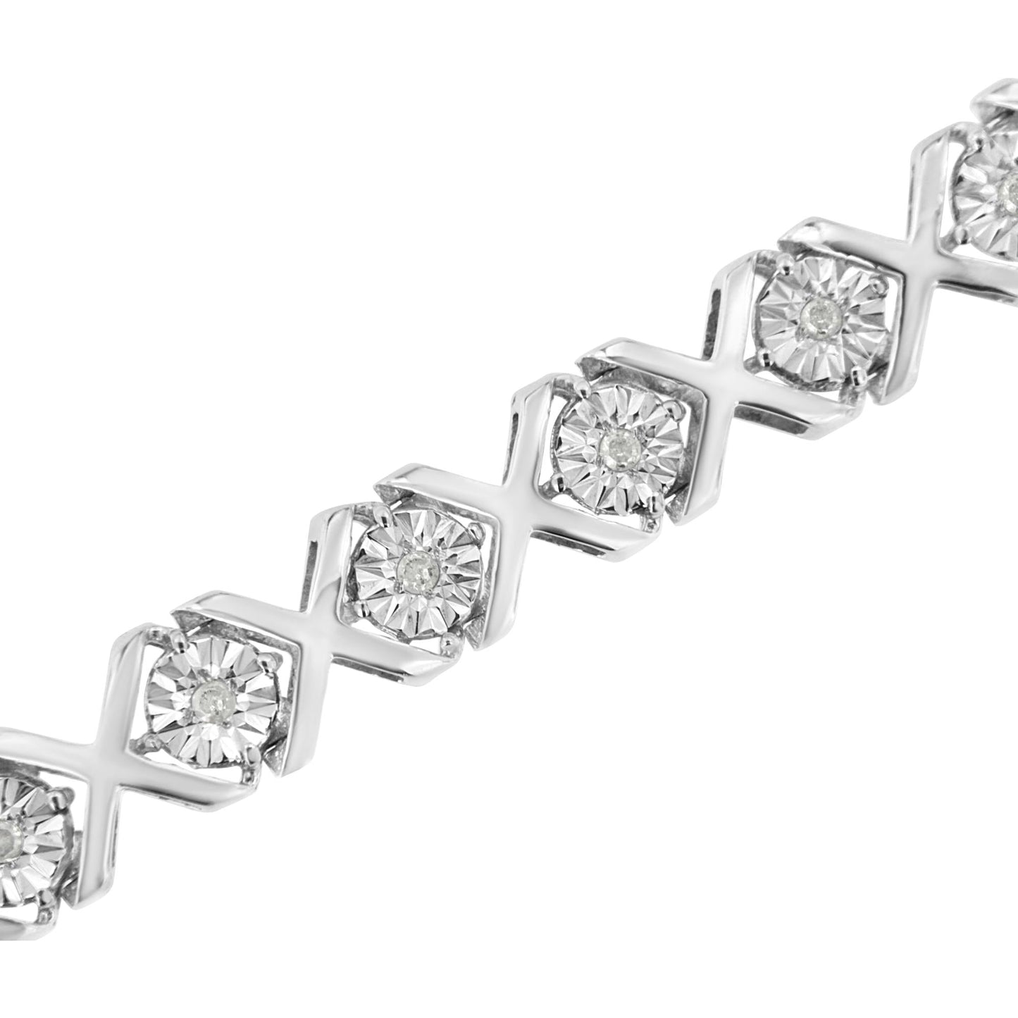 .925 Sterling Silver 1/4 Cttw Miracle-Set Round Cut Diamond "X" Link Bracelet (I-J Color, I3 Clarity) - Size 7.25"-2