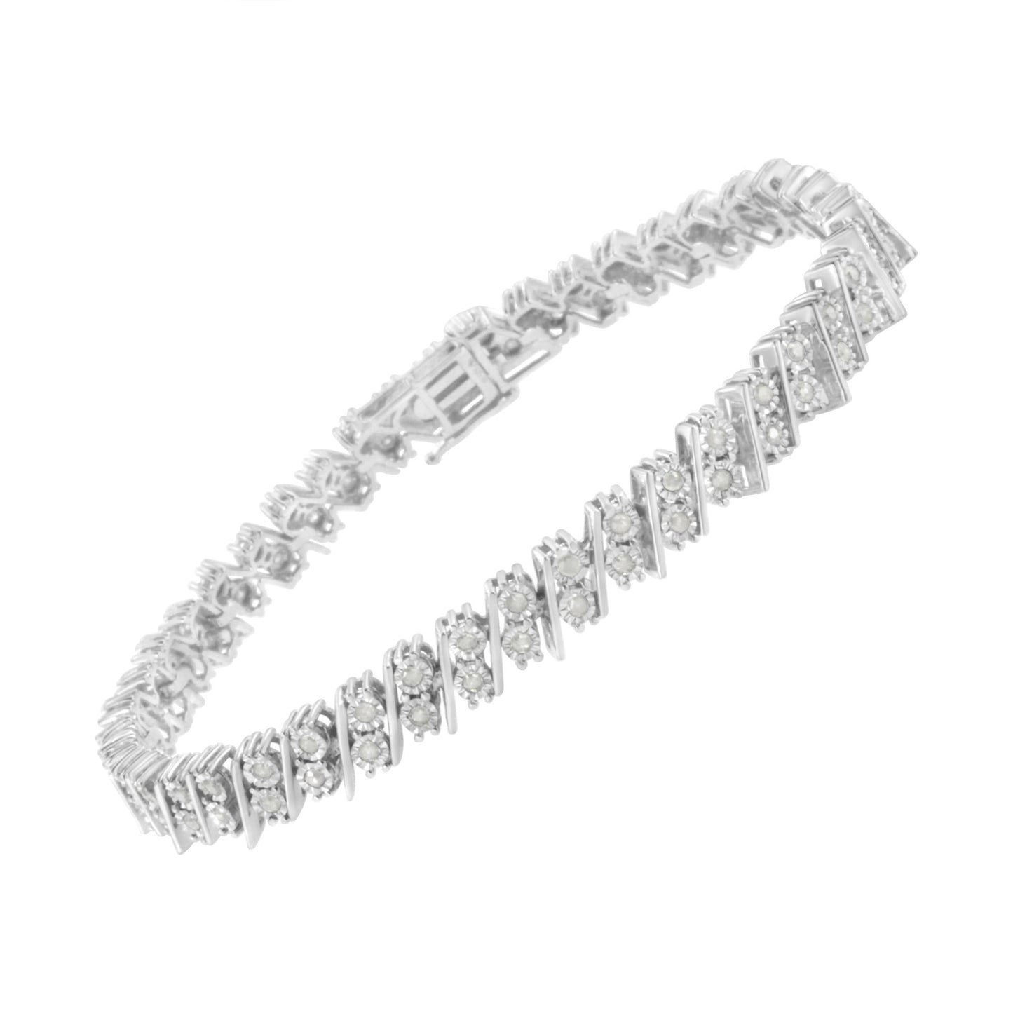 .925 Sterling Silver 1 cttw Double Row Miracle Set Diamond Link Bracelet (I-J Clarity, I3 Color) - Size 7.25"