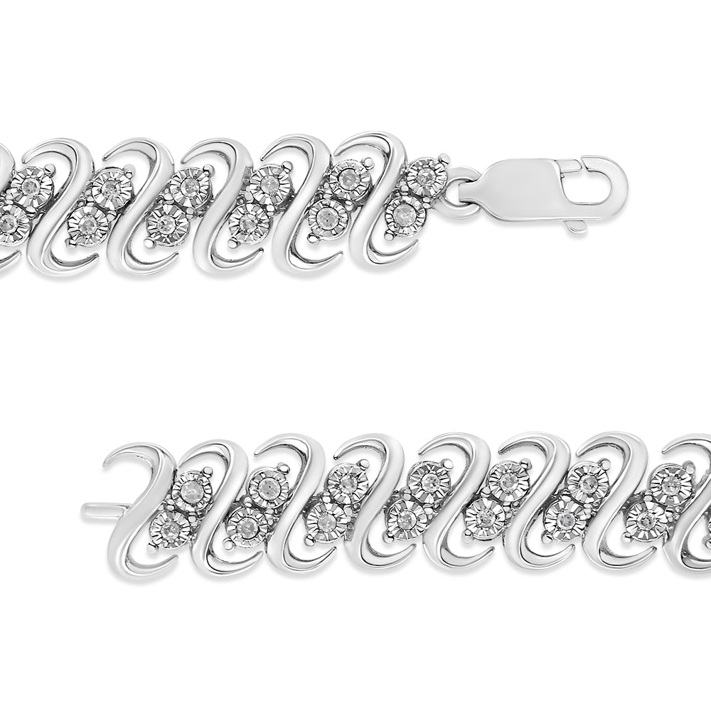 .925 Sterling 1/2 Cttw Diamond Double Row S-Link Bracelet (I-J Color, I2-I3 Clarity) - 7.25" Inches-2