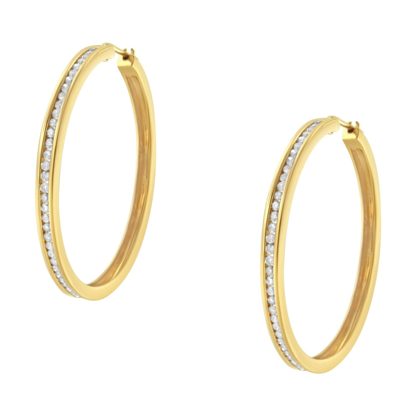 14K Yellow Gold 1.0 Cttw Round Brilliant Cut Diamond Channel Set Circle Hoop Earrings (I-J Color, I1-I2 Clarity)-2