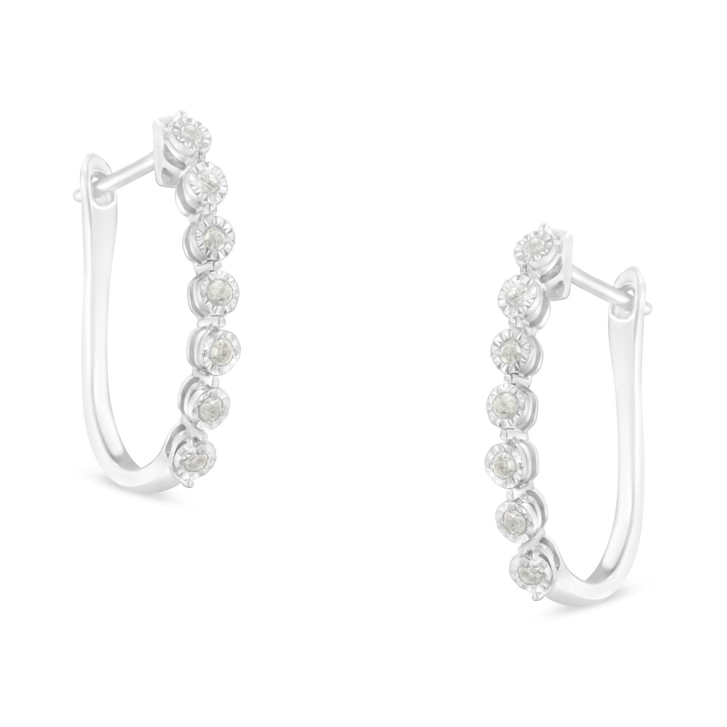 .925 Sterling Silver 1/2 cttw Miracle-Set Diamond 7 Stone Hoop Earrings (I-J Color, I3 Clarity) 