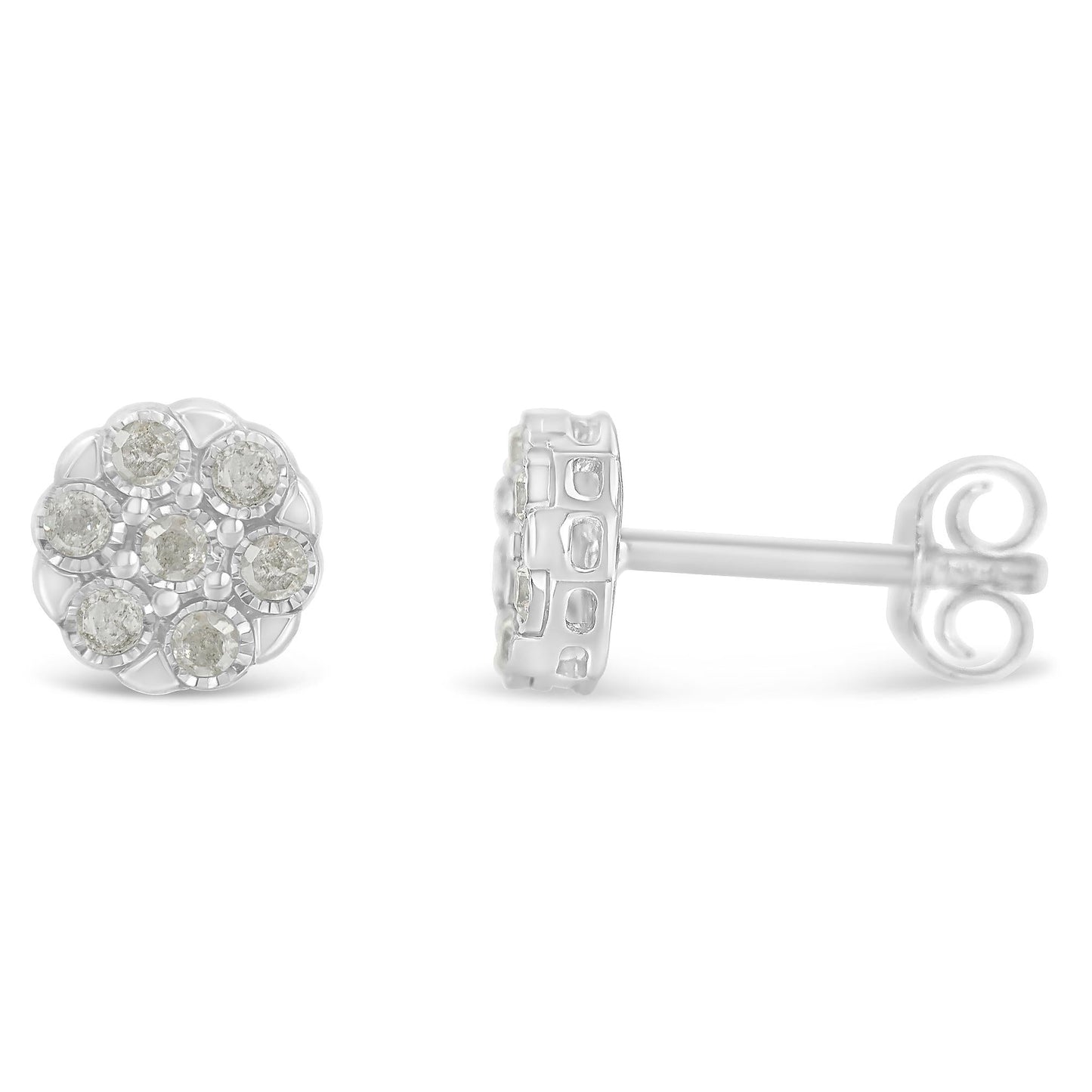 Sterling Silver Rose-Cut Diamond Floral Cluster Stud Earring (0.25 cttw, I-J Color, I2-I3 Clarity)