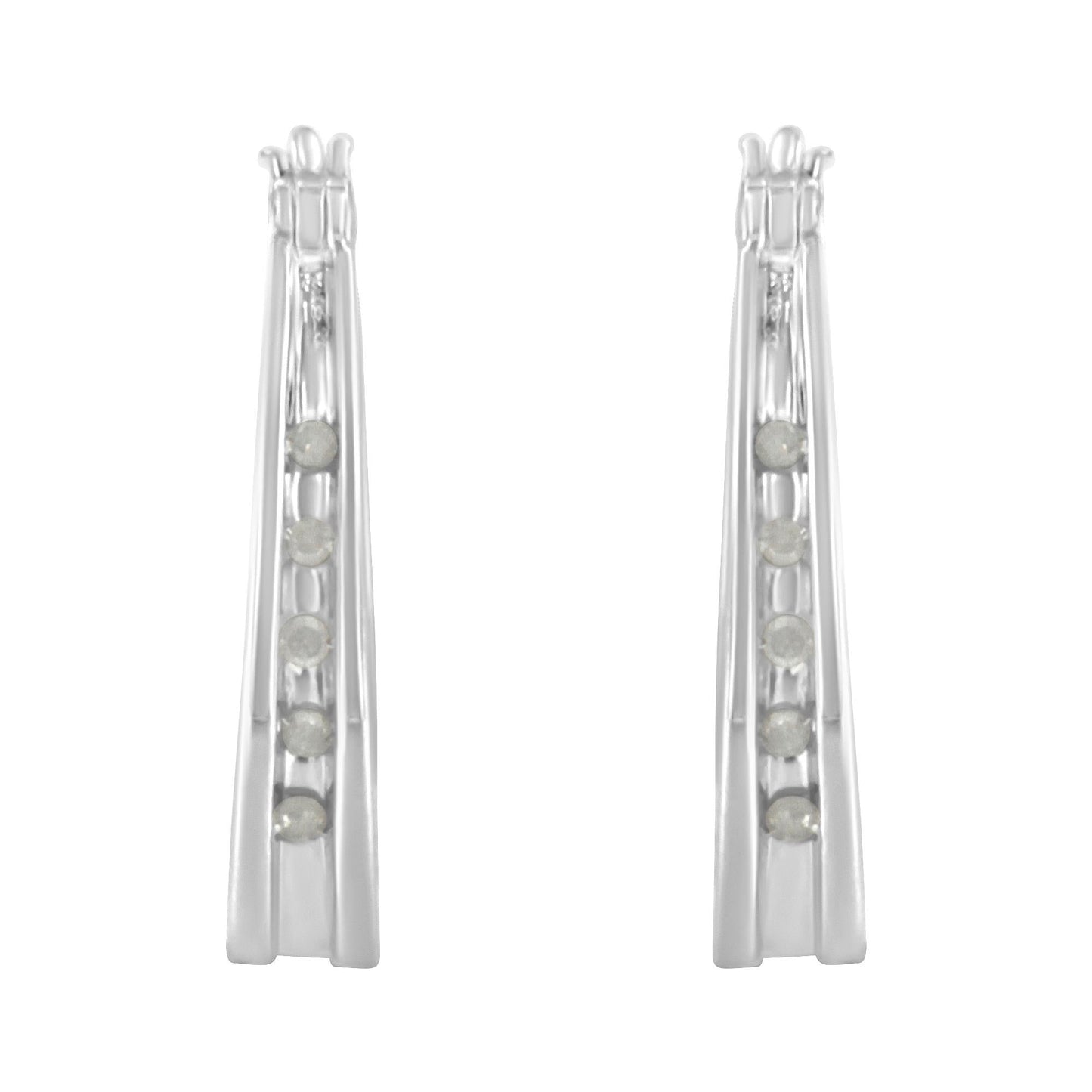 .925 Sterling Silver 1/10 Cttw Diamond Hoop Earrings (I-J Color, I3 Clarity) 