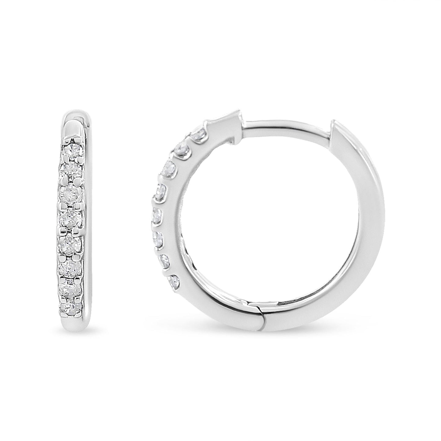 10K White Gold 1/5 Cttw Round-Cut Diamond Modern Hoop Earrings (I-J Color, I3 Clarity)-2