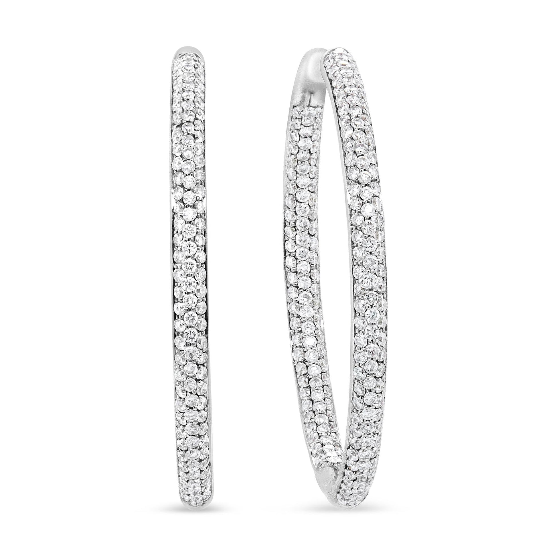 18K White Gold 2.00 Cttw Round-Cut Diamond Inner-Outer Hoop Earrings (F-G Color, VS1-VS2 Clarity)-2