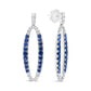 18K White Gold 1.11 Cttw Blue Round Diamond and Blue Sapphire Openwork Oval Shaped Dangle Earrings (F-G Color, VS1-VS2 Clarity)