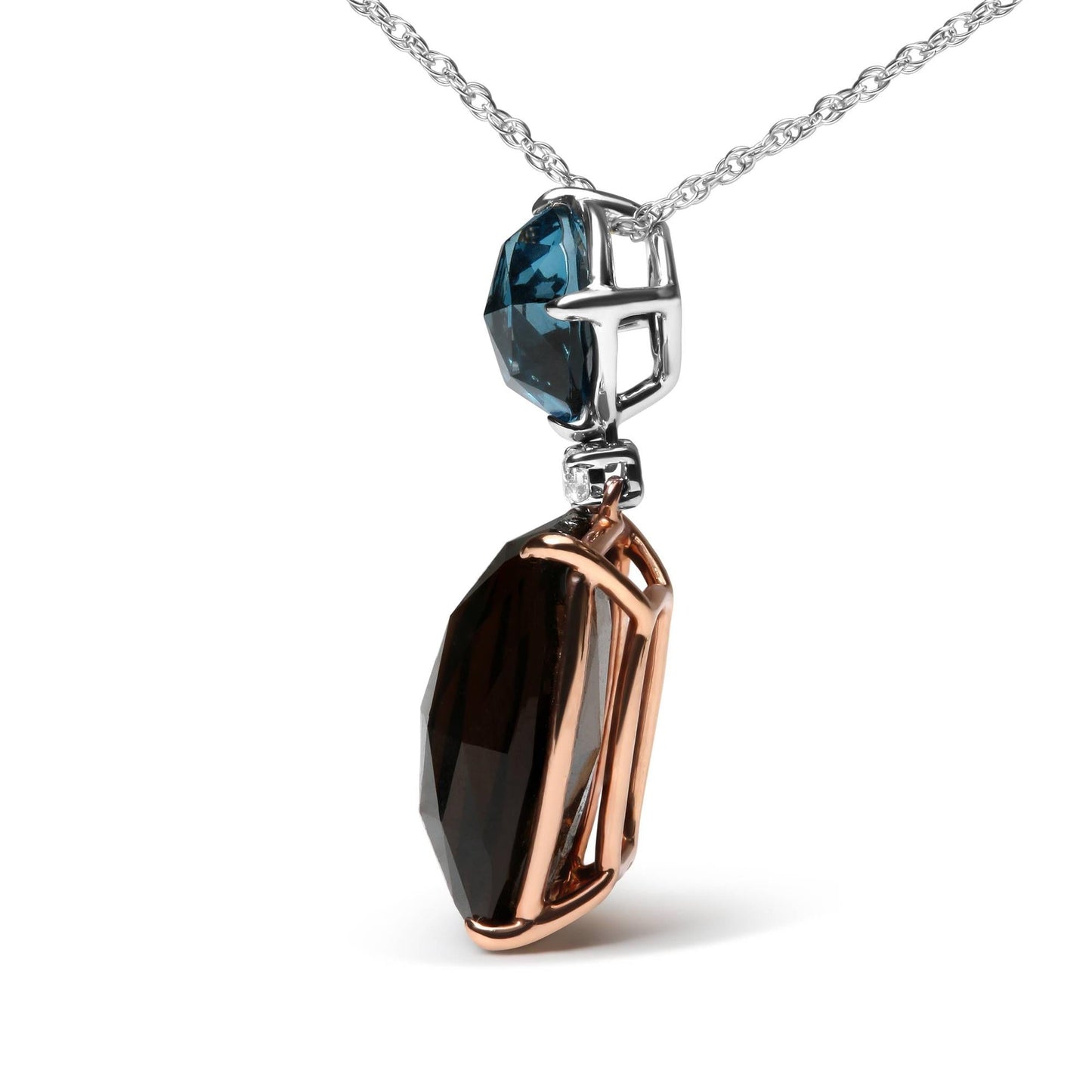 18K Rose and White Gold Diamond Accent and London Blue Topaz and Cushion Cut Smoky Quartz Gemstone Dangle Drop 18" Pendant Necklace (G-H Color, SI1-SI2 Clarity)-2