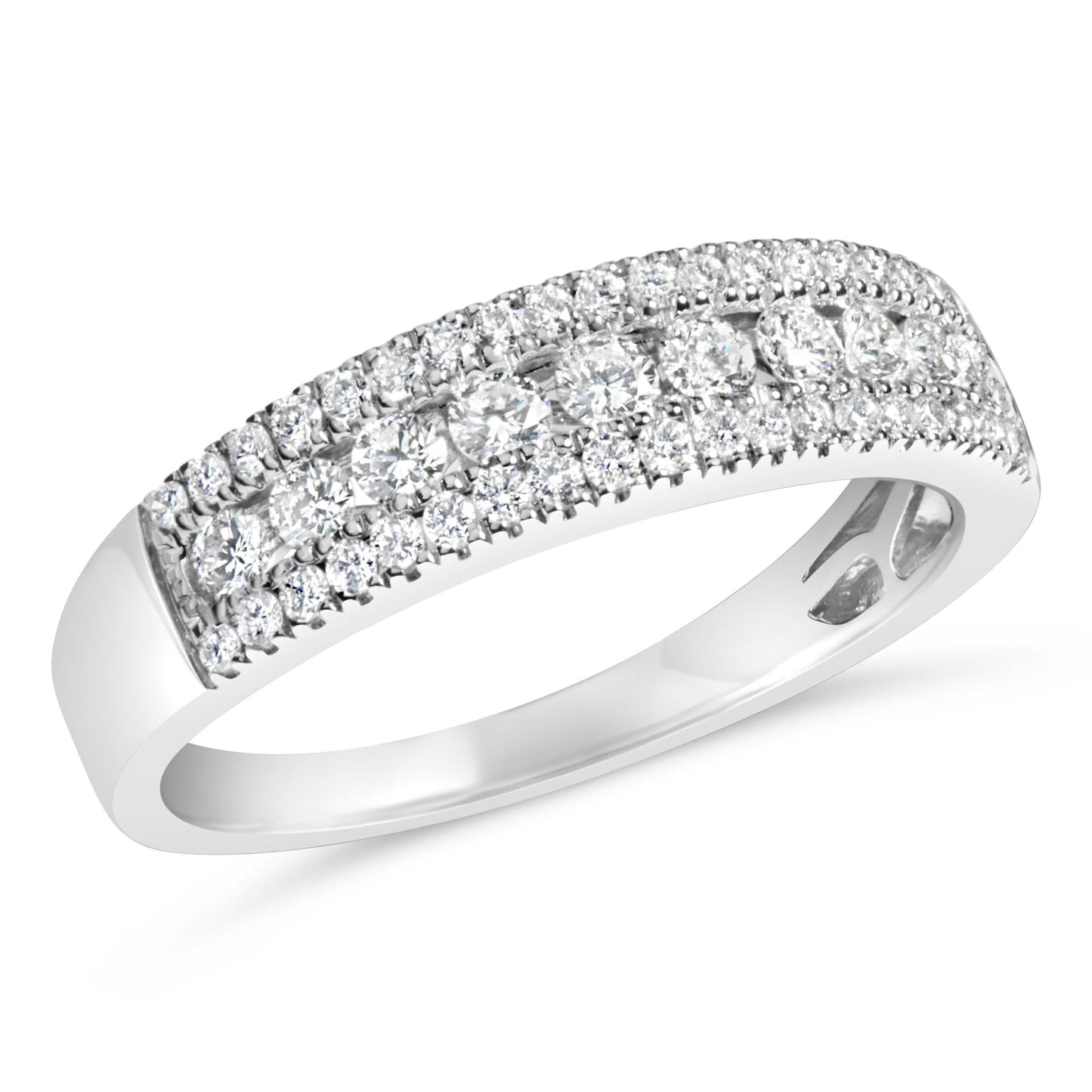 14K White Gold 1/2 Cttw Diamond 3 Row Diamond Band Ring (H-I Color, VS2-SI1 Clarity)-2