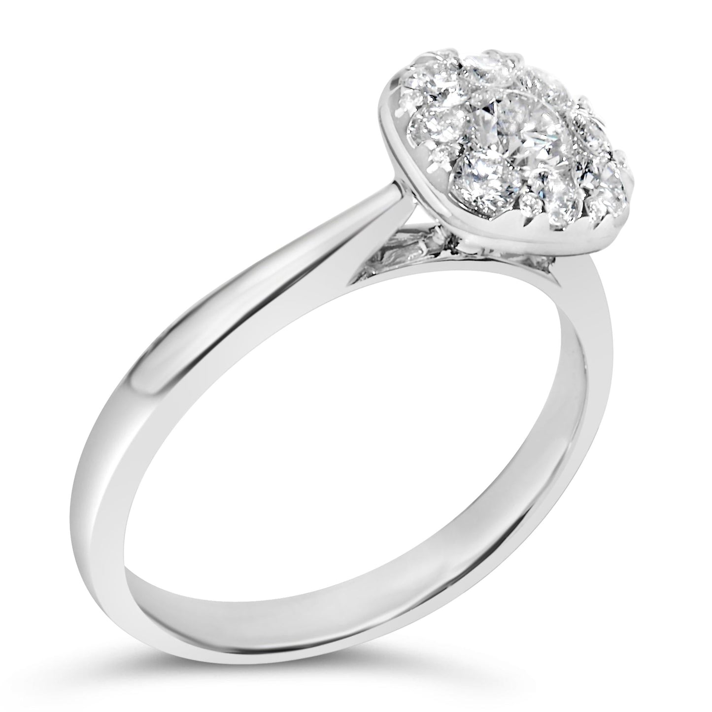 14K White Gold 3/4 Cttw Diamond Halo 9 Stone Bridal Engagement Ring (H-I Color, VS2-SI1 Clarity)-2