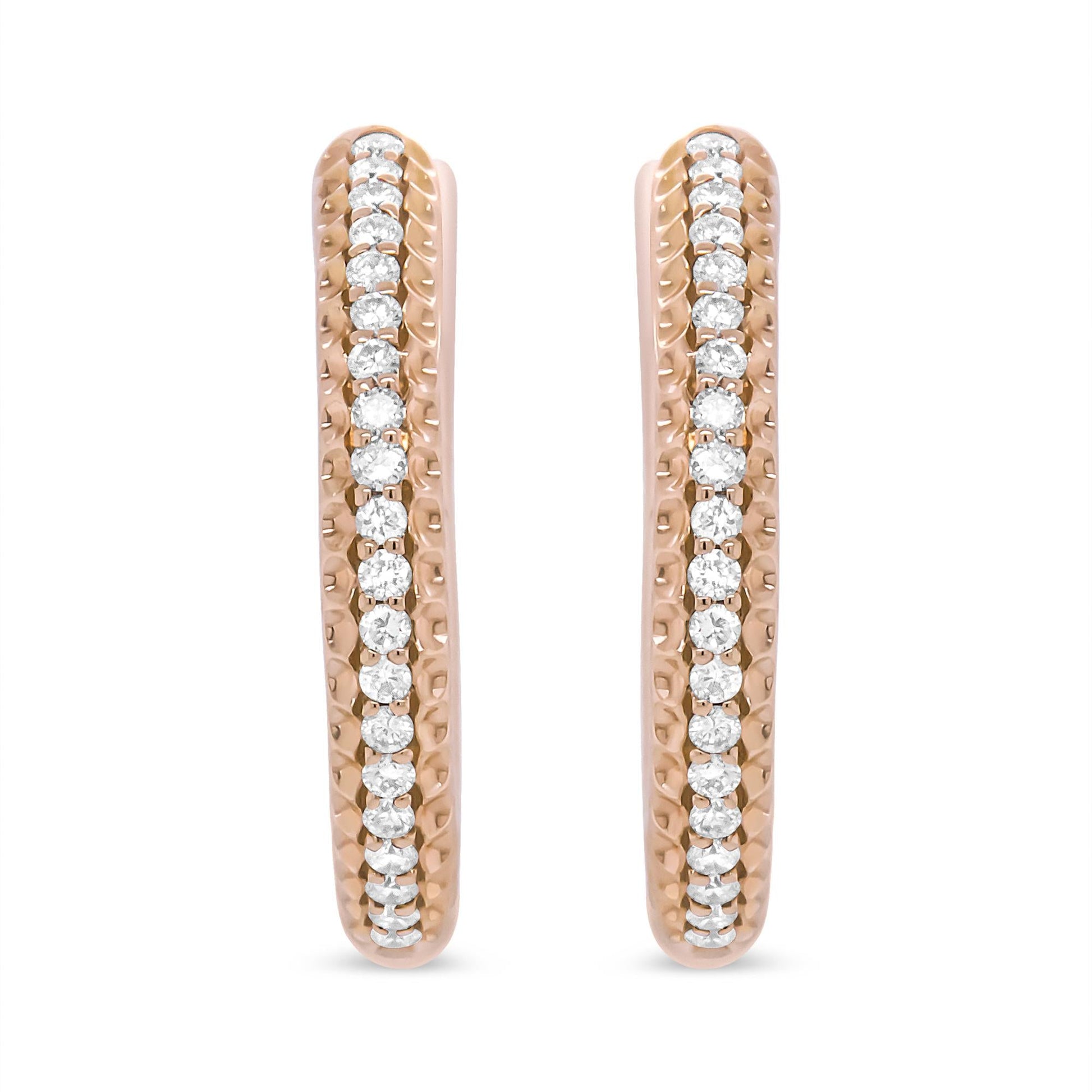 18K Rose Gold 1/3 Cttw Round Cut Diamond Hoop Earrings (F-G Color, VS1-VS2 Clarity)-2