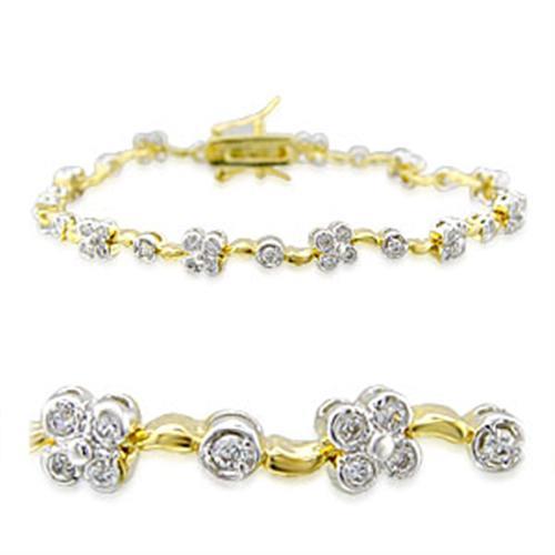 32003 - Gold+Rhodium Brass Bracelet with AAA Grade CZ  in Clear-0