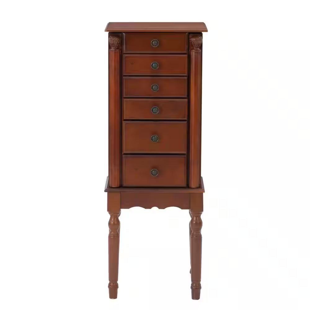 Ollie Deep Cherry Finish Petite Jewelry Armoire with Flip Top and Inset Mirror