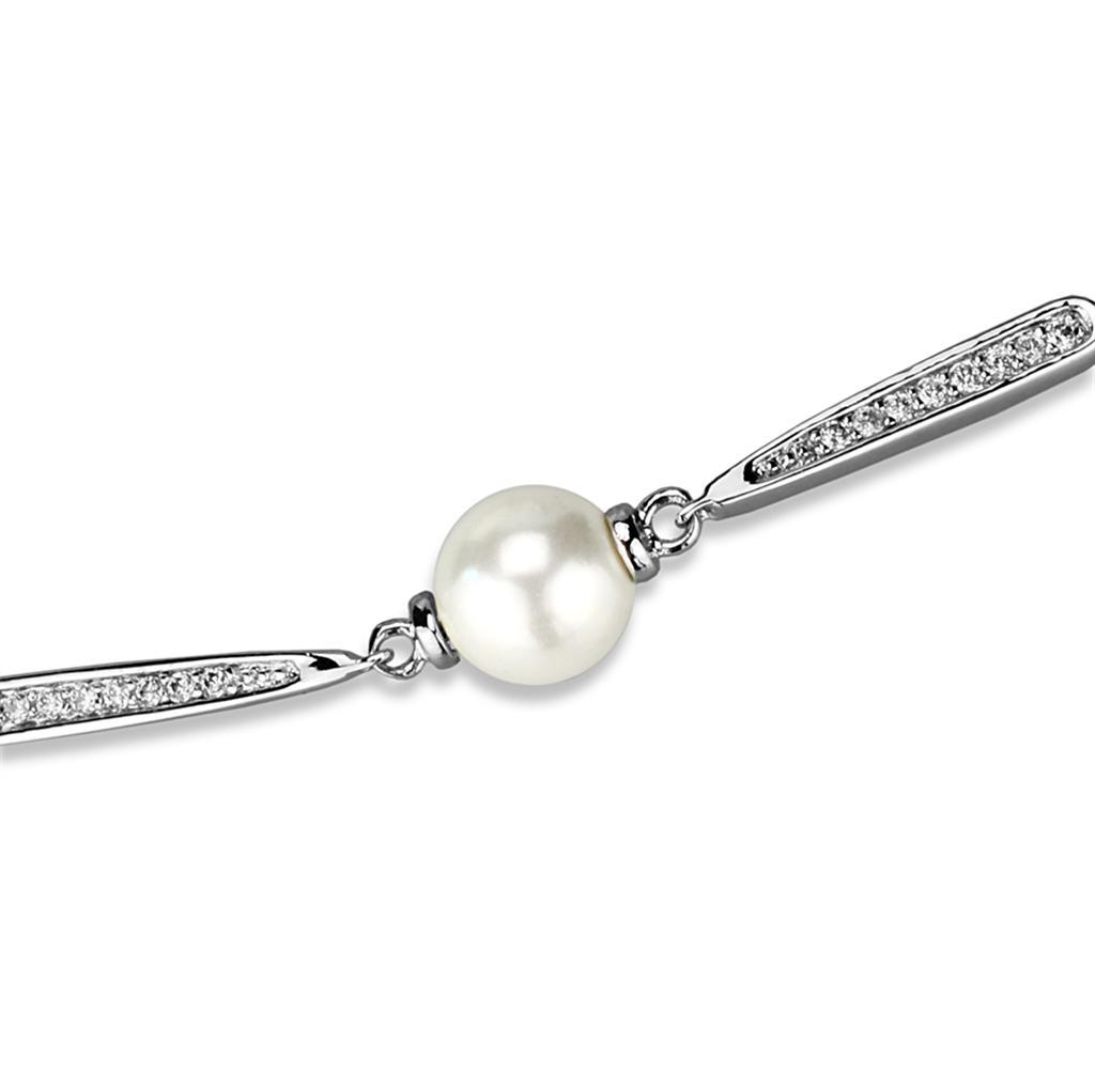 3W1041 - Rhodium Brass Bracelet with Synthetic Pearl in White-1