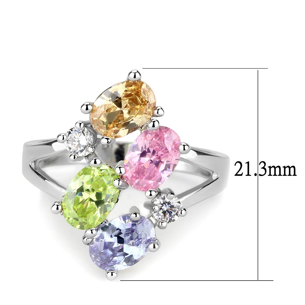 Jean Cocktail Ring - Rhodium Brass, AAA CZ , Multi Color - 3W1474-1