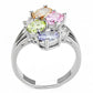 Jean Cocktail Ring - Rhodium Brass, AAA CZ , Multi Color - 3W1474-2