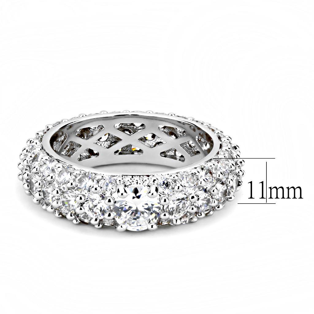 3W1534 - Rhodium Brass Ring with AAA Grade CZ  in Clear-1