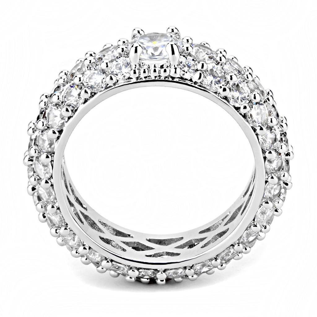 3W1534 - Rhodium Brass Ring with AAA Grade CZ  in Clear-2