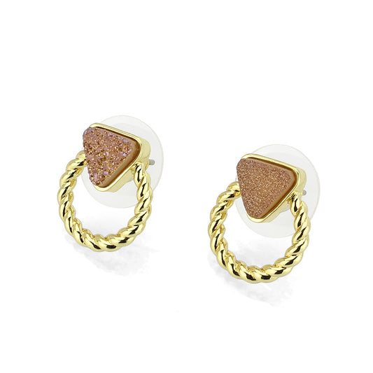 3W1727E - Flash Gold+E-coating Brass Earring with Druzy in Rose Gold-0