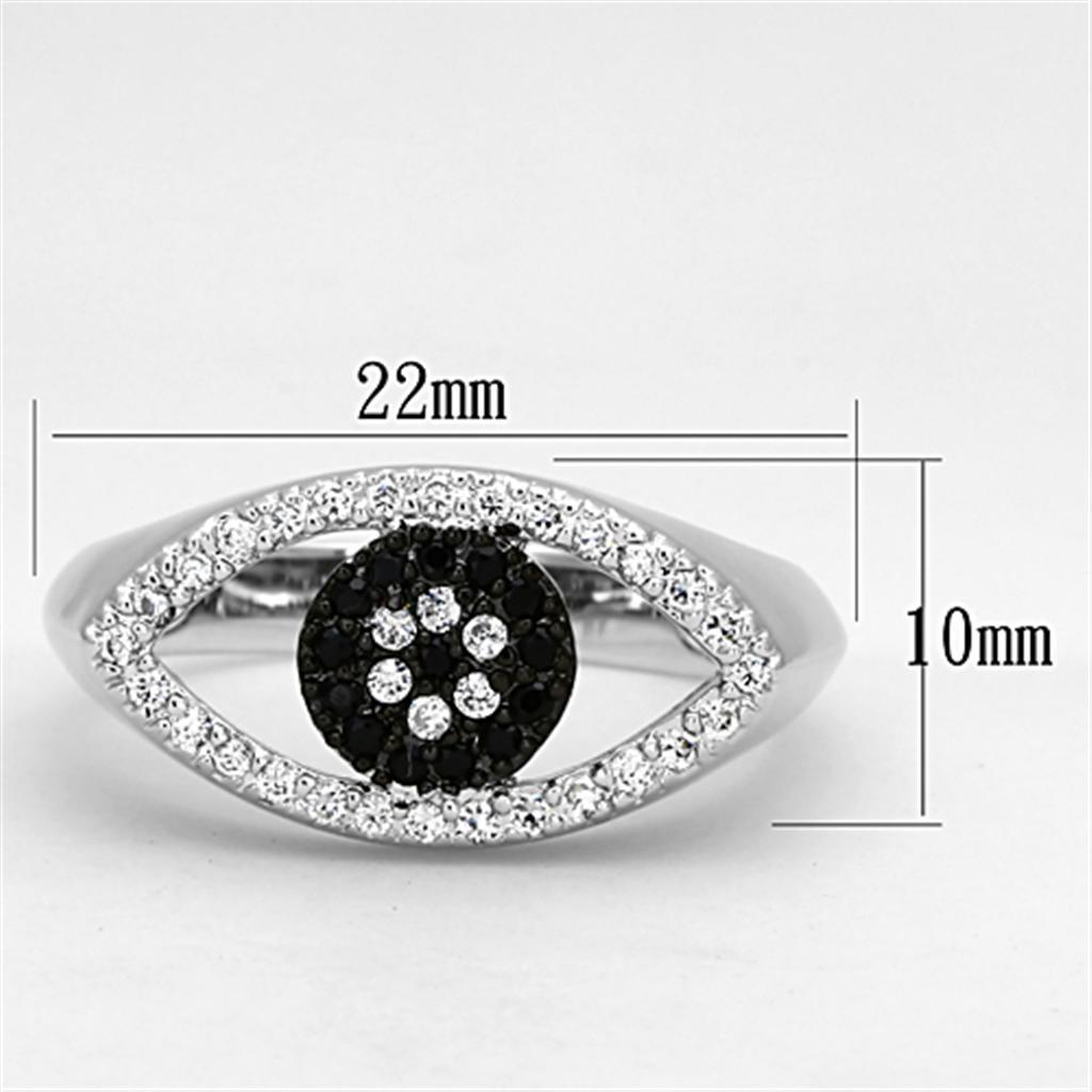 3W470 - Rhodium + Ruthenium Brass Ring with AAA Grade CZ  in Black Diamond-1