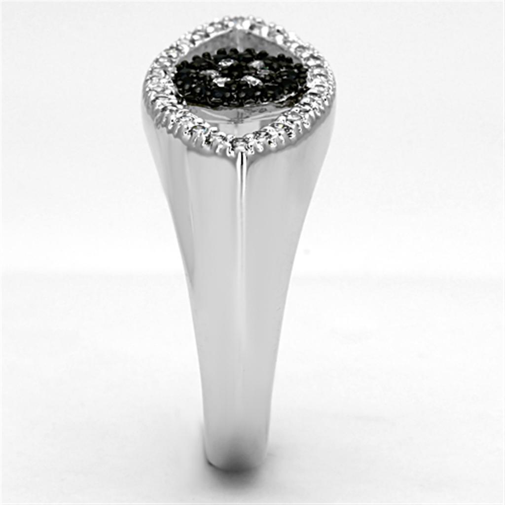 3W470 - Rhodium + Ruthenium Brass Ring with AAA Grade CZ  in Black Diamond-3