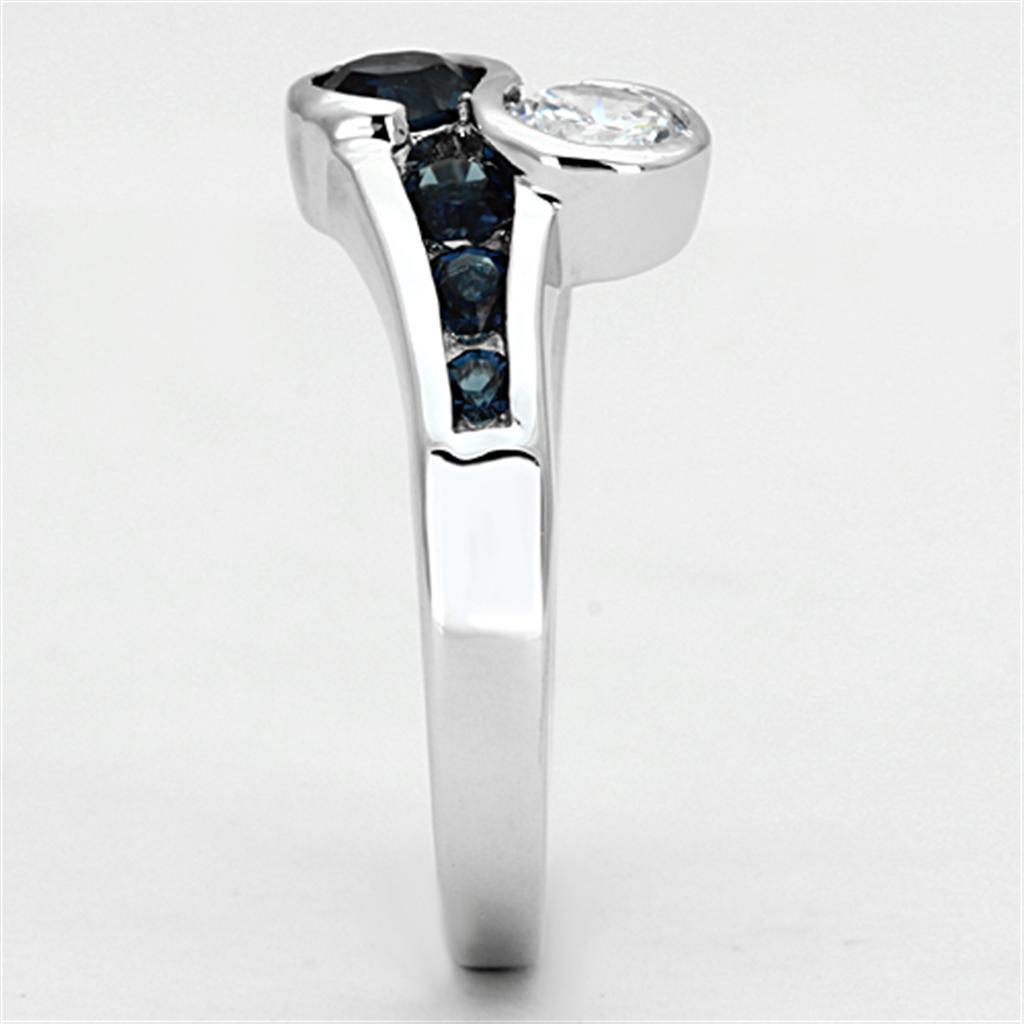 3W494 - Rhodium Brass Ring with Synthetic Synthetic Glass in Sapphire-3