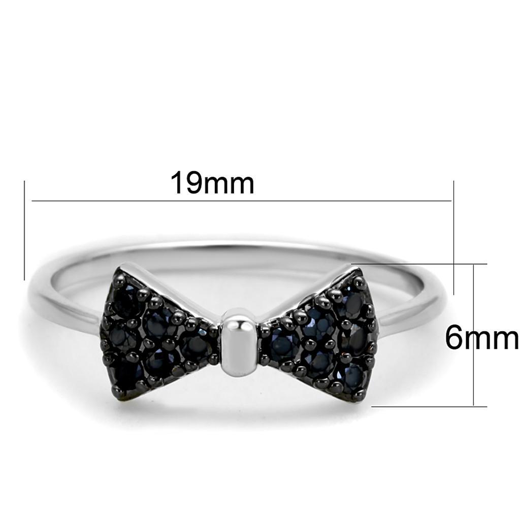 3W856 - Rhodium + Ruthenium Brass Ring with AAA Grade CZ  in Black Diamond-1