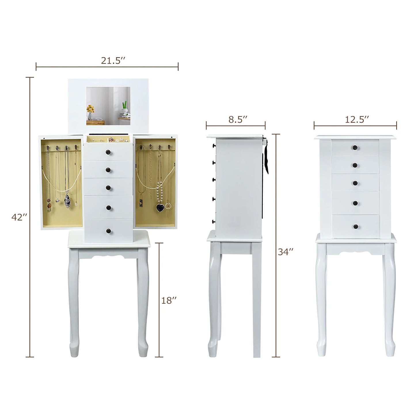 Jewelry Armoires, MDF Wood White, 19 2 Lbs