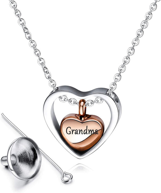 Love Heart Cremation Jewelry 14K Rose Gold Plated Urn Necklaces for Ashes Memorial Urn Locket Stainless Steel Keepsake Jewelry