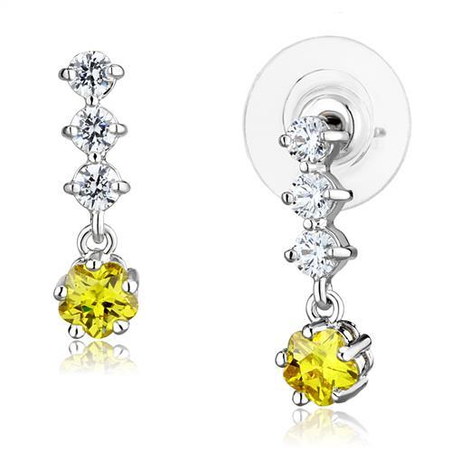 3W1285 - Rhodium Brass Earrings with AAA Grade CZ  in Topaz-0