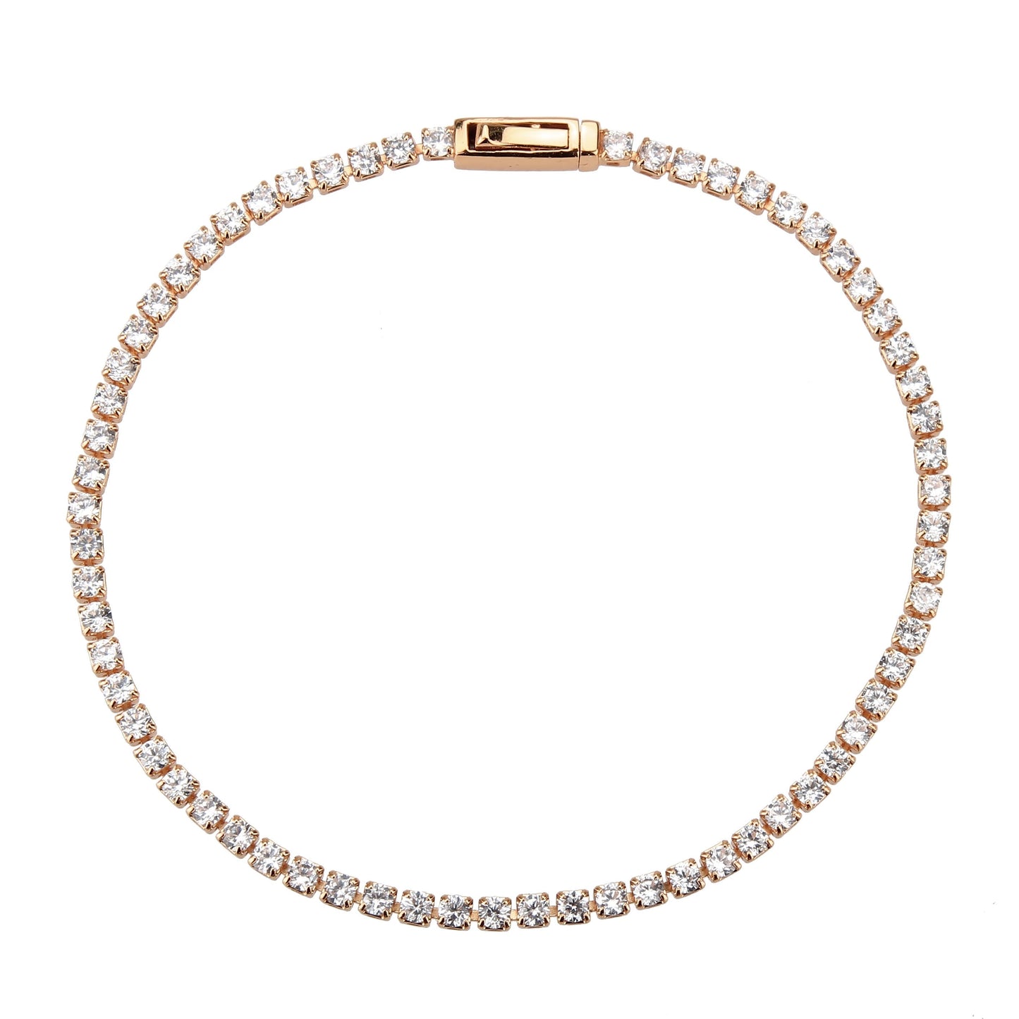 3W1687 - Rose Gold Brass Bracelet with AAA Grade CZ in Clear-2