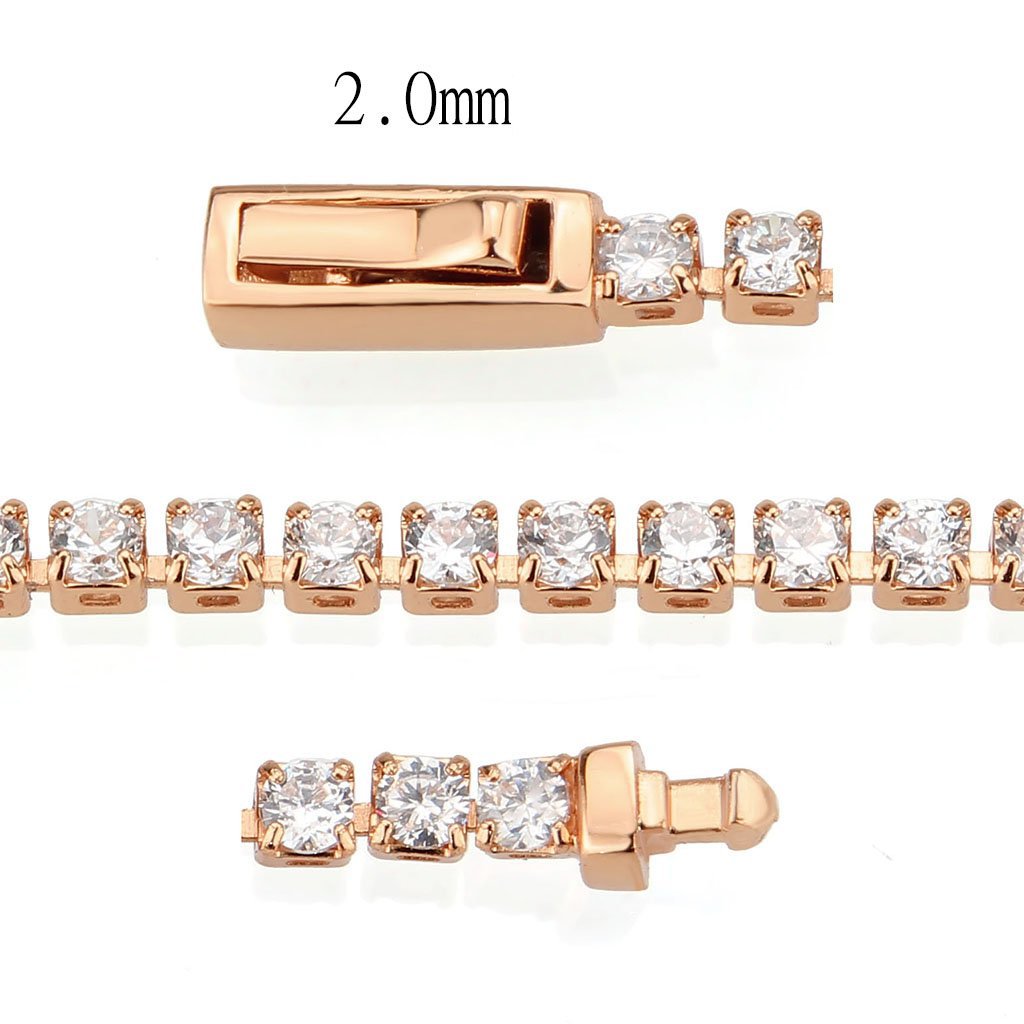 3W1687 - Rose Gold Brass Bracelet with AAA Grade CZ in Clear-3