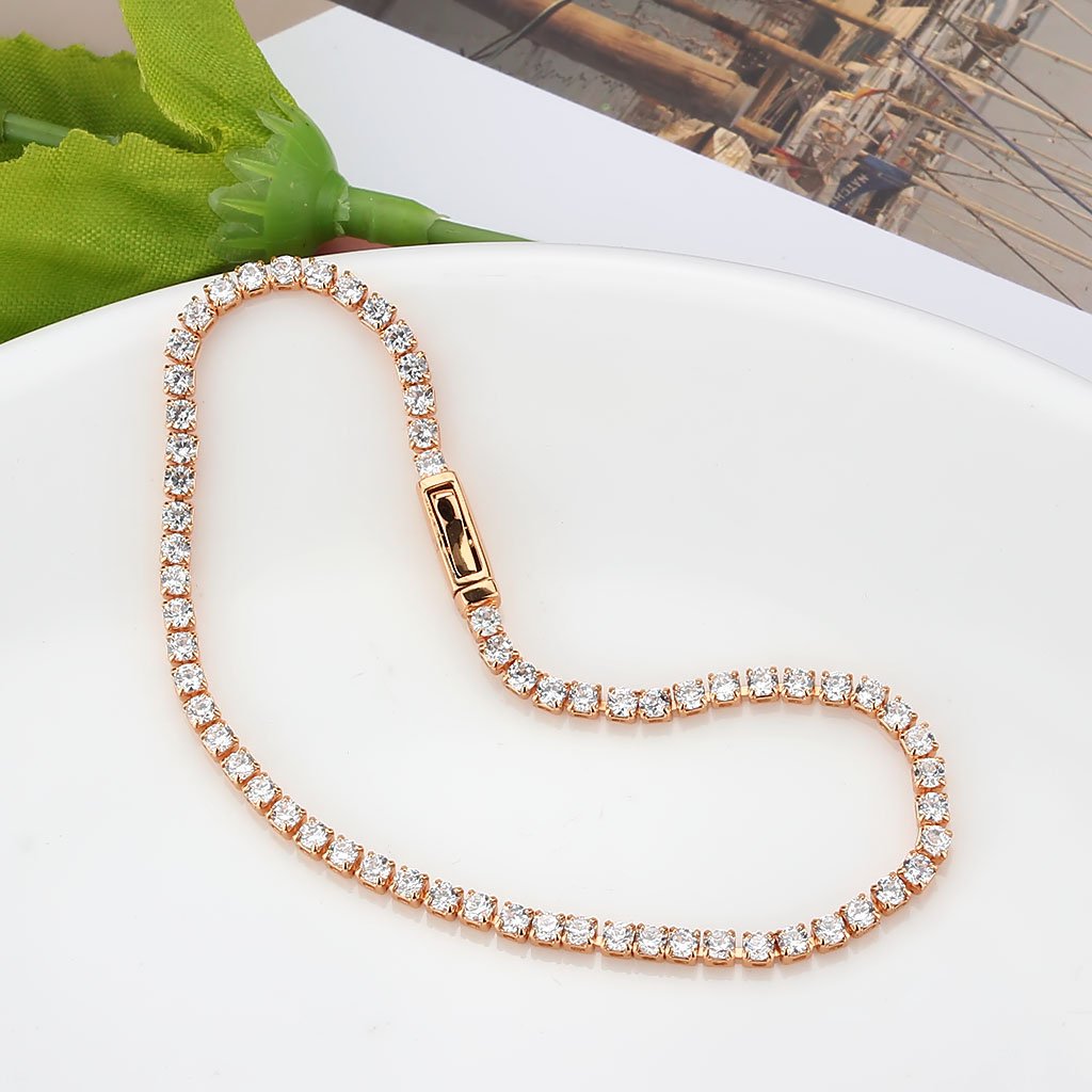 3W1687 - Rose Gold Brass Bracelet with AAA Grade CZ in Clear-4