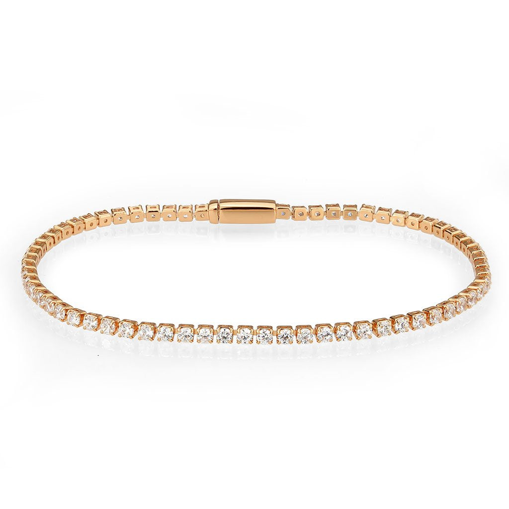 3W1687 - Rose Gold Brass Bracelet with AAA Grade CZ in Clear-0