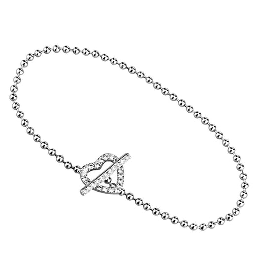 3W404 - Rhodium Brass Bracelet with AAA Grade CZ  in Clear-0